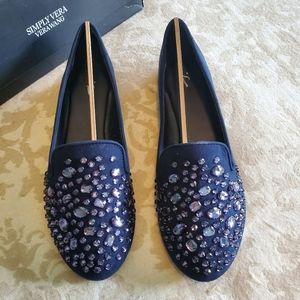 Simply Vera Navy Rhinestone Loafers